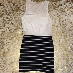 White and black striped tank dress size small